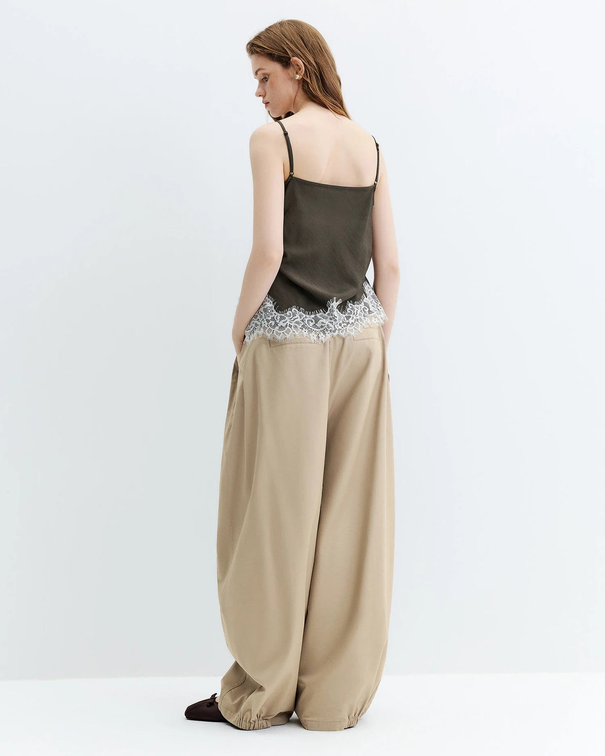 Lace Trim Linen Blend Camisole