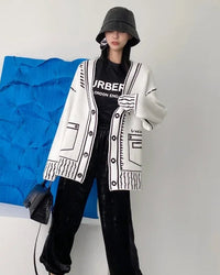 Graphic Wool Blend V-Neck Cardigan