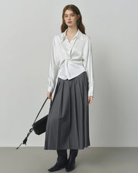 V-Neck Long-Sleeved Slightly Loose Knotted Shirt