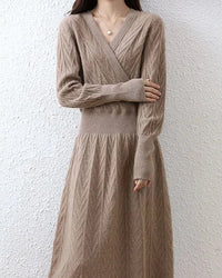 Cable-Knit Merino Wool Wrap-Look Dress