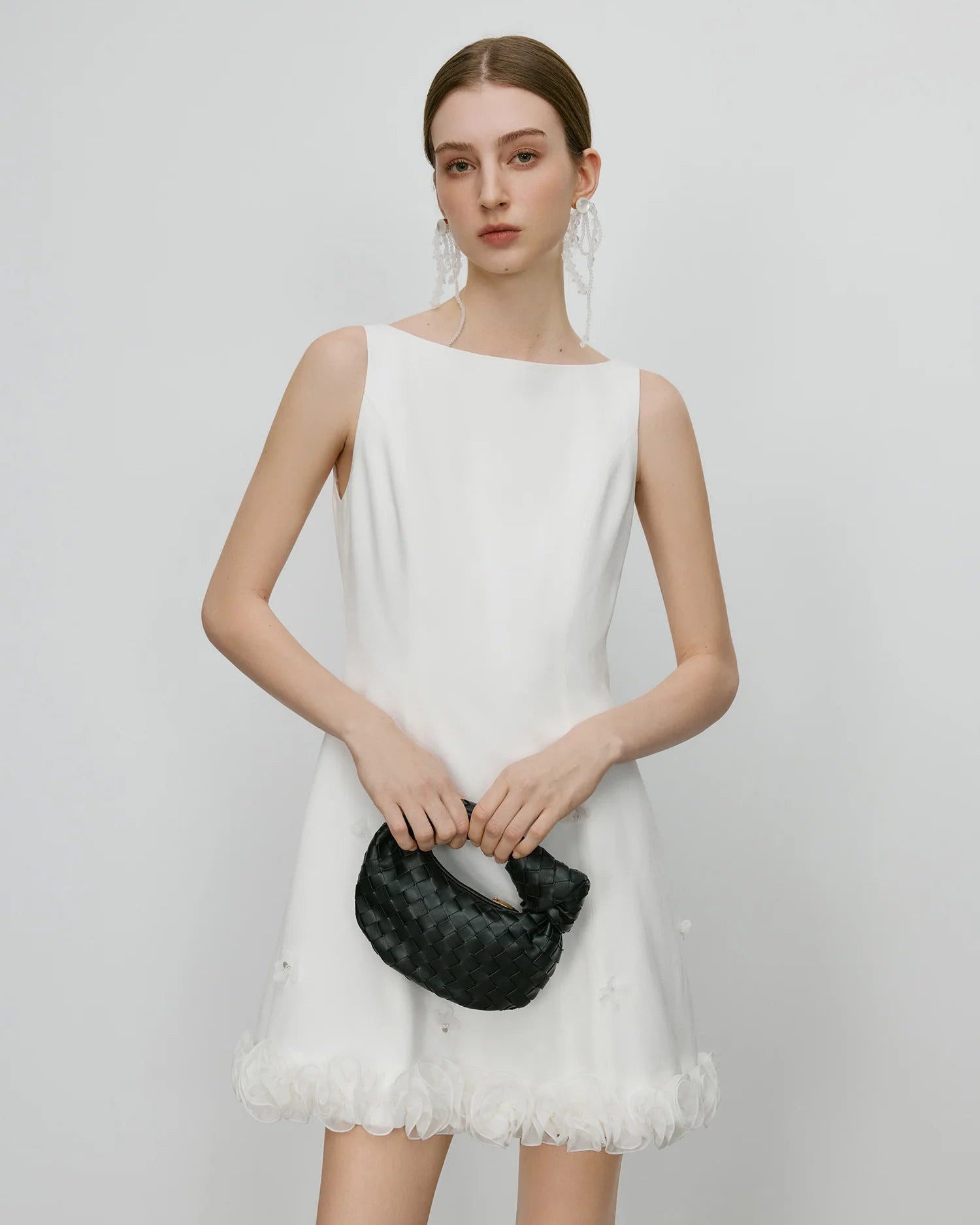 High-End Boat Neck Petal Design Dress