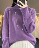 Raglan Merino Wool Mock Neck Sweater