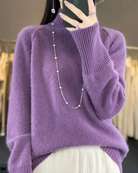 Raglan Merino Wool Mock Neck Sweater