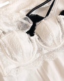 Lace Embroidery Half-Cup Thin Push-Up Bra Set