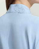Chiffon Embroidered V-Neck Lantern Sleeve Blouse