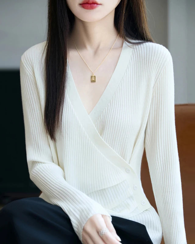 Irregular Crossover V-Neck Wool Pullover