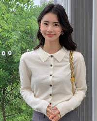 Cashmere Polo Collar Short Cardigan