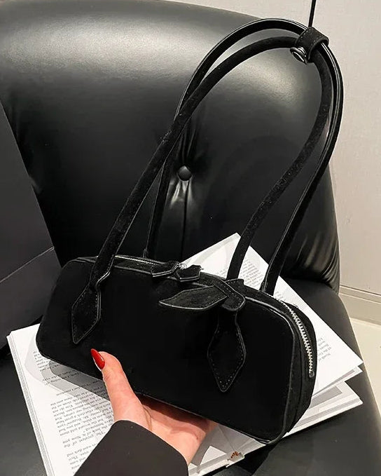 Faux Suede Bowling Shoulder Bag