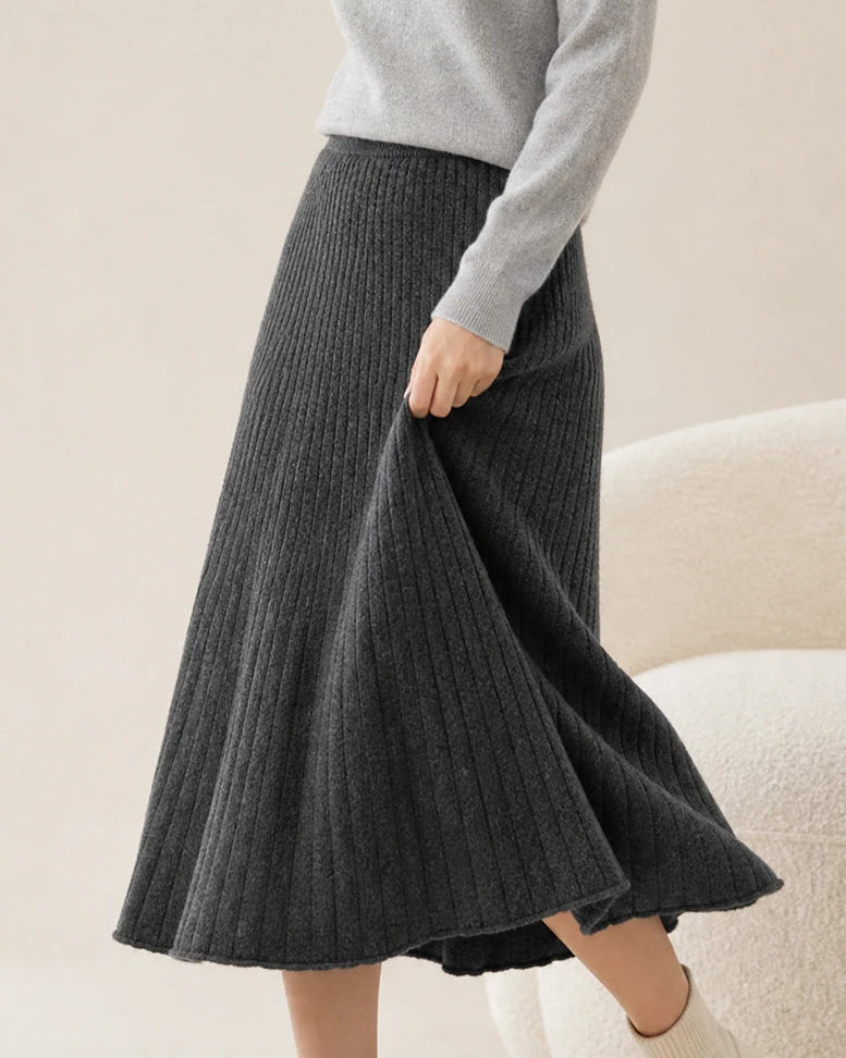 Merino Wool Pleated Midi Skirt
