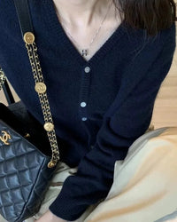 Cashmere Short V-Neck Knit Cardigan
