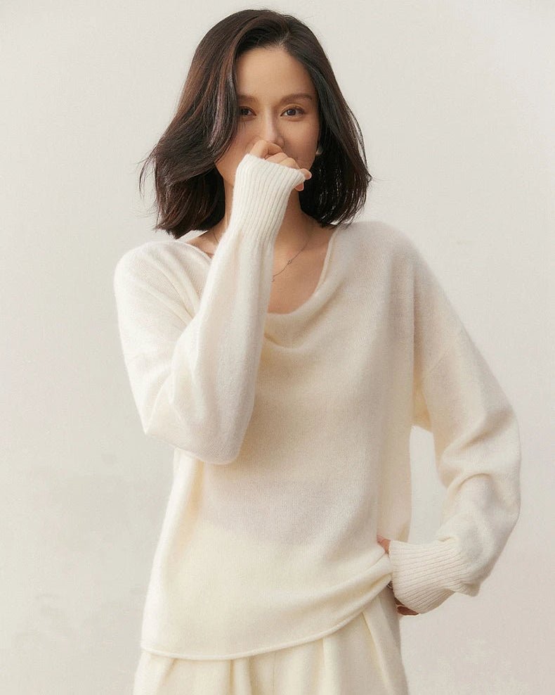 Casual Cashmere Irregular Neckline Sweater