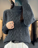 Merino Wool Twist Turtleneck Sweater