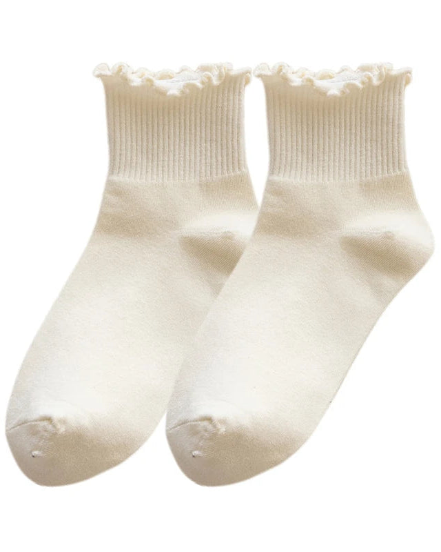 Cotton Ruffle Trim Ankle Socks