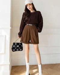 Textured High-Rise Casual Shorts