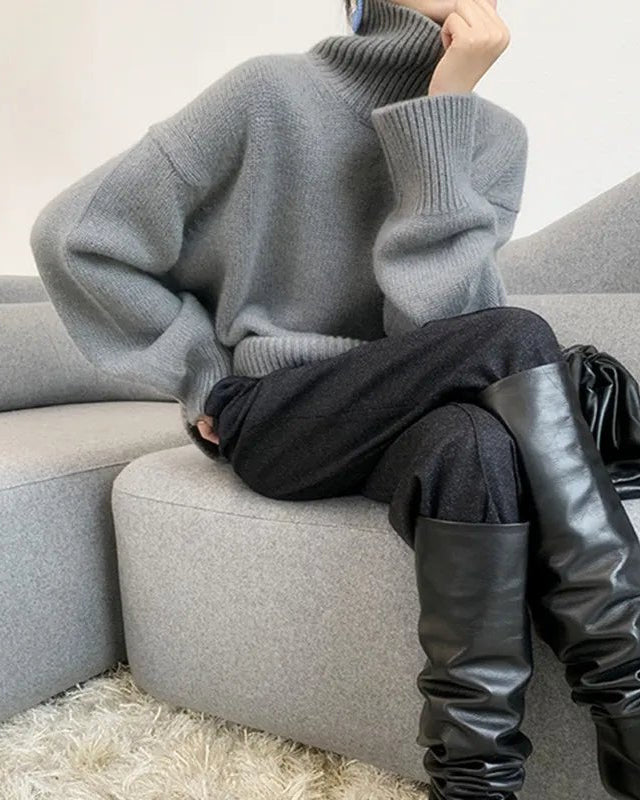 Loose High Neck Wool Pullover Sweater