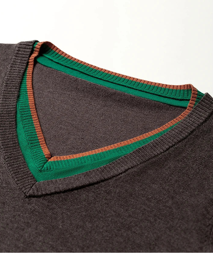 Slim-Fit Double-Layer Wool Blend V-Neck Sweater
