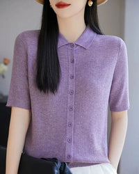 Relaxed Knit Turn-Down Collar Top