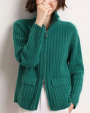 Cashmere Mock-Neck Zip Cardigan