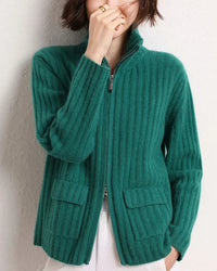 Cashmere Mock-Neck Zip Cardigan