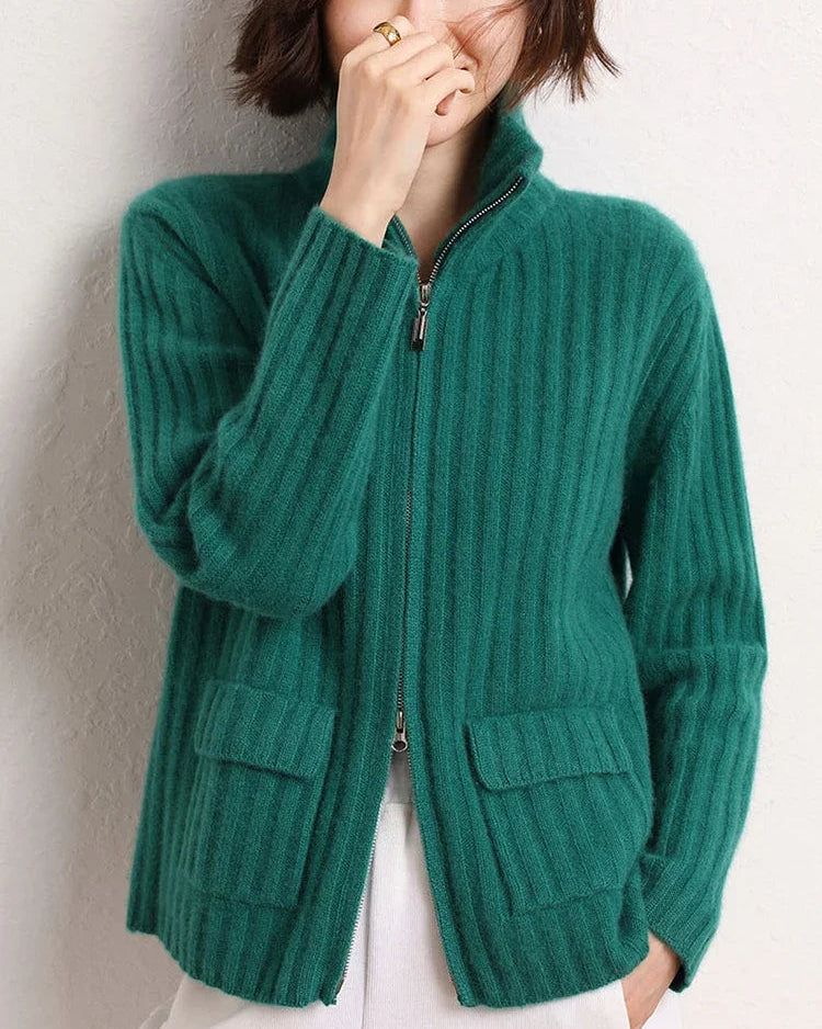 Cashmere Mock-Neck Zip Cardigan