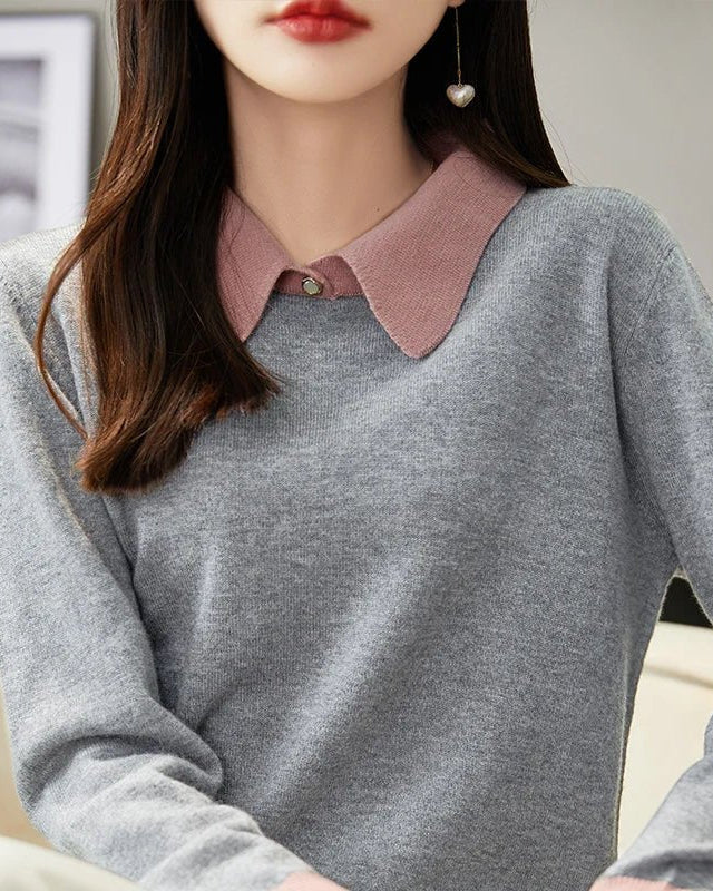 Merino Wool Contrast Colors POLO Collar Pullovers