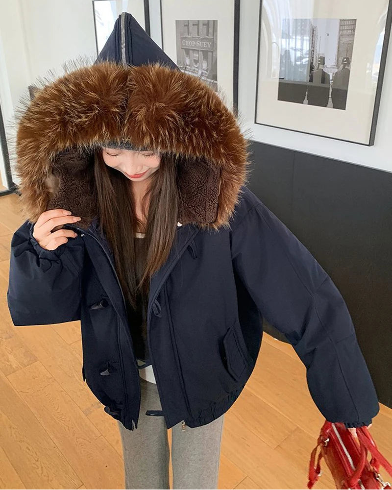 Relaxed Hooded Toggle Winter Jacket