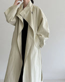 Minimalist Stand-Collar Belted Trench Coat