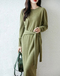 Merino Wool Belted Knit Dress