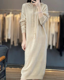 Drawstring Hooded Wool Dress