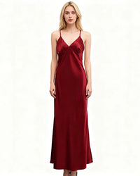 Satin Lace-Up Backless Maxi Evening Dress