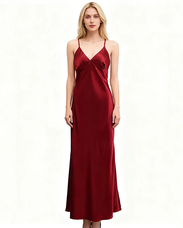 Satin Lace-Up Backless Maxi Evening Dress
