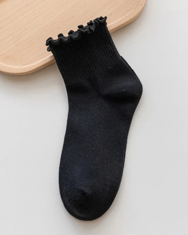 Cotton Ruffle Trim Ankle Socks