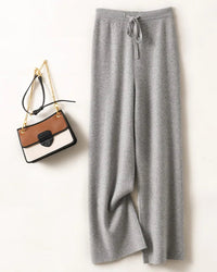 Merino Wool Solid Elastic Waist Wide Leg Knit Trousers