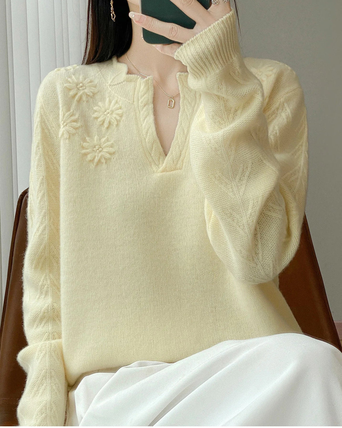 Floral-Embroidered Wool Sweater