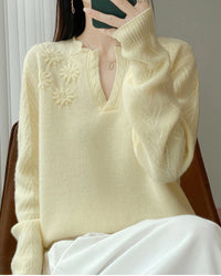 Floral-Embroidered Wool Sweater