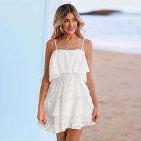 White Floral Jacquard Ruffled Mini Dress