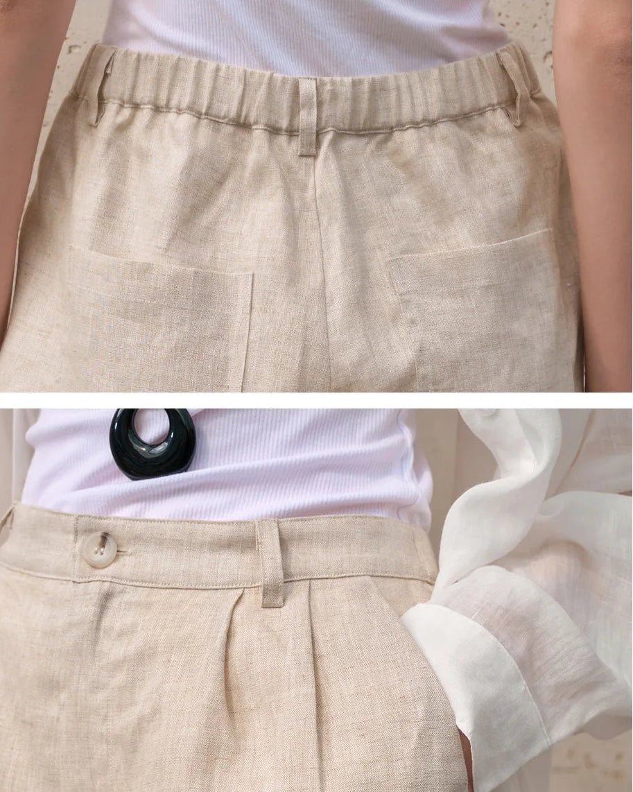 High-Waisted Casual Linen Shorts