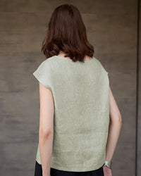 Linen Crew Neck Loose Casual Sleeveless Shirt