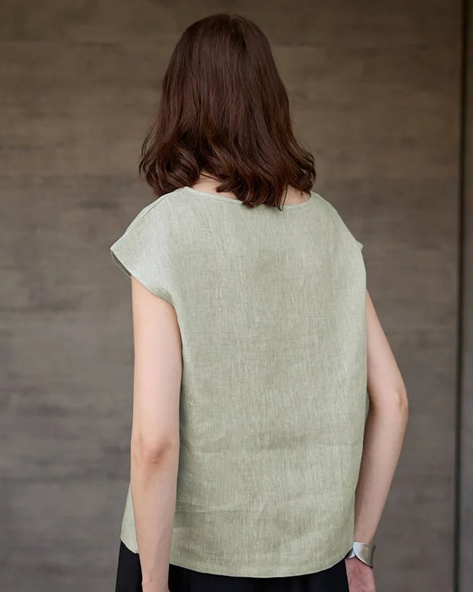 Linen Crew Neck Loose Casual Sleeveless Shirt