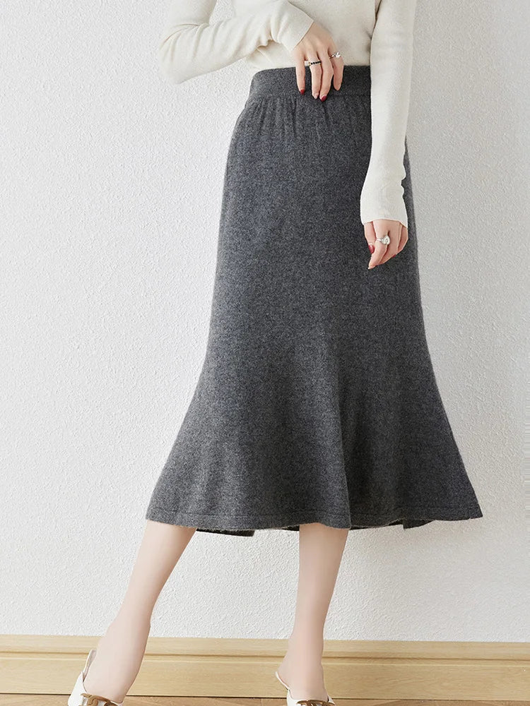 100% Merino Wool Knitted Fishtail Skirt