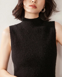 Cashmere Knitted Sleeveless Mock Neck Sweater