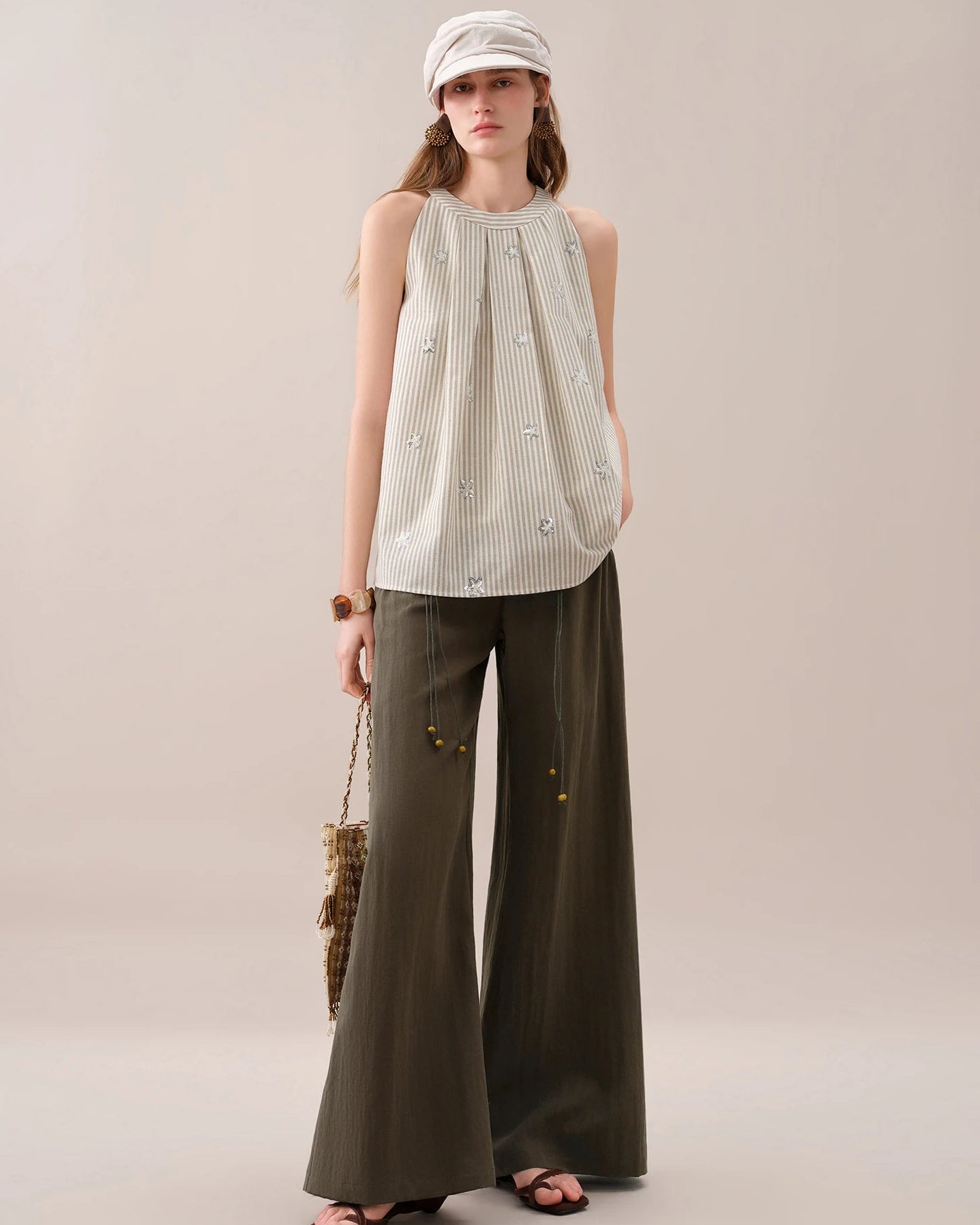 Striped Embroidered Sleeveless Blouse