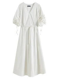 V-Neck Bubble Sleeve Linen Dress