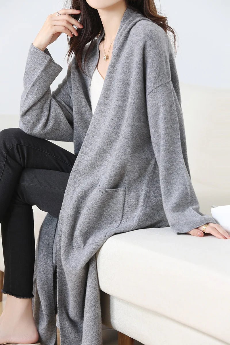Open Front 100% Merino Wool Long Cardigan