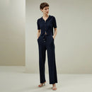 Silk-Wool Knit Zipper-Up Short Sleeve Hoodie Sweatshirt