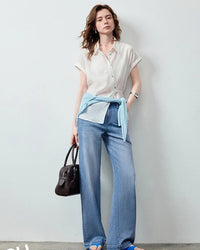 Lyocell Blend Asymmetric Waist-Cinched Shirt