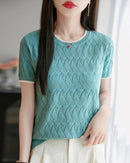 Cotton Jacquard Colorblock Knit Tee