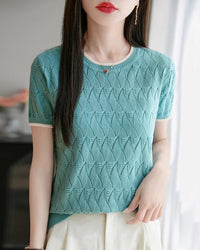 Cotton Jacquard Colorblock Knit Tee