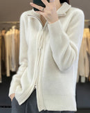 Merino Wool Blend Double Zip Tassel Open Cardigan