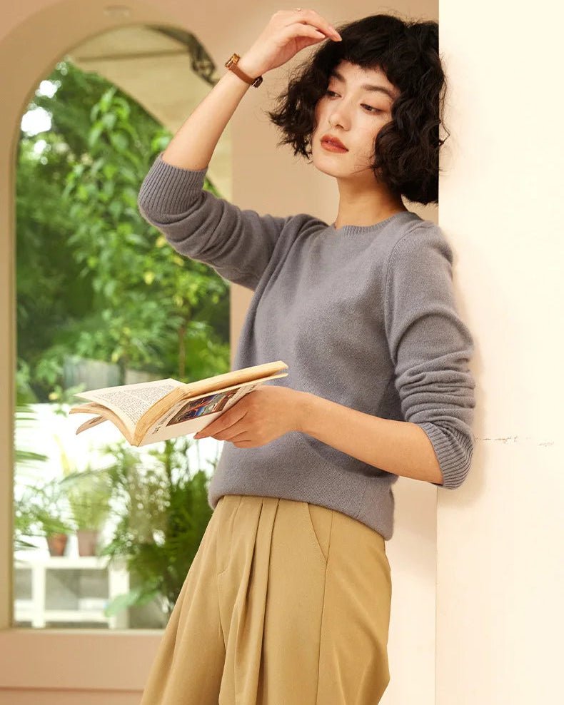 Cashmere Crew Neck Long-Sleeved Pullover Sweater